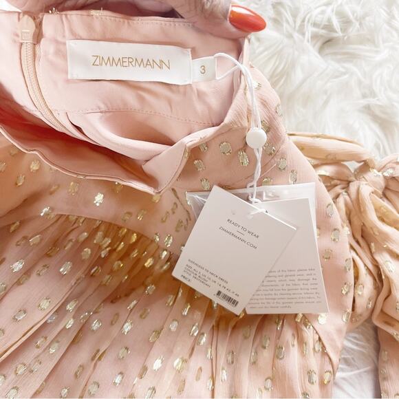 Zimmermann‎ Women's Sleeveless Tie Neck Metallic Gold and Pink Dress Size 10 - Picture 3 of 6